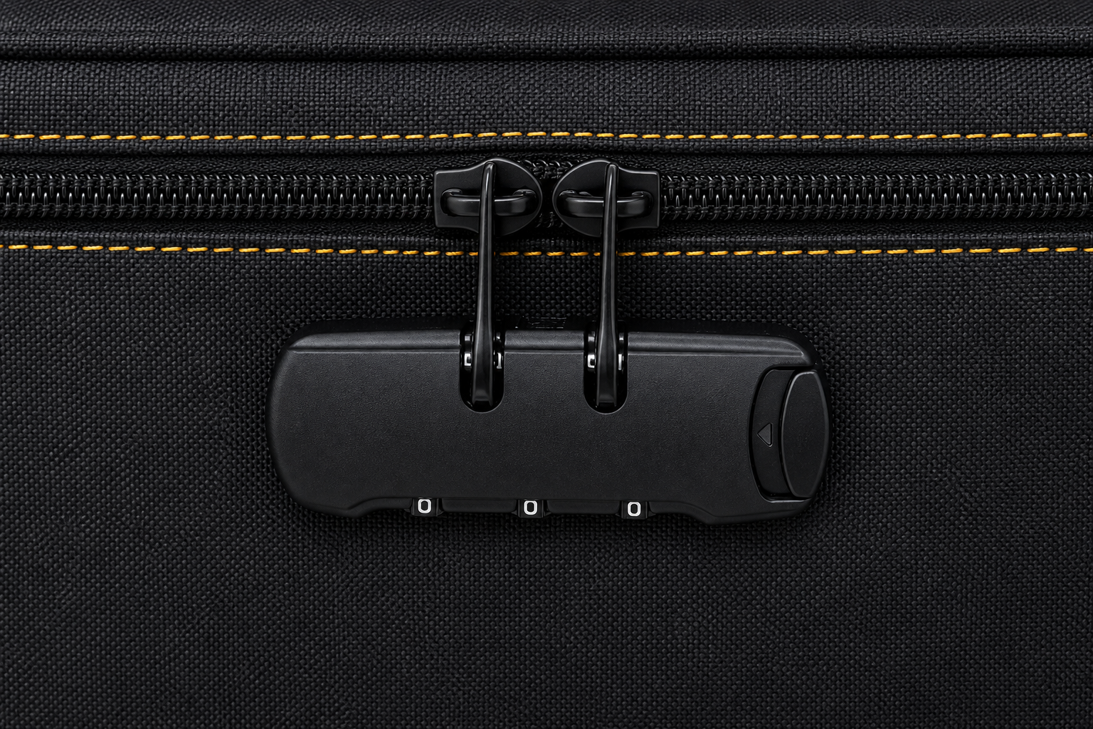 Close-up of the two zipper pulls aligned at the lockable closure of the Lockable Security Carry Bag with ID Window.