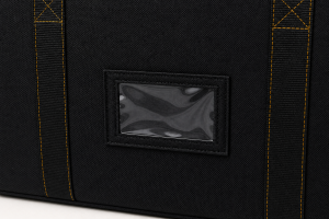 Close-up of the clear framed ID window on the Lockable Security Carry Bag with ID Window.