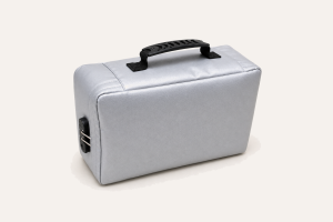 Complete view of the Fireproof & Waterproof Security Bag, showing its top carry handle and side lock.