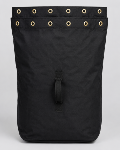 Rear view of a black Heavy Duty Security Sack showing the back webbing handle and two rows of metal eyelets