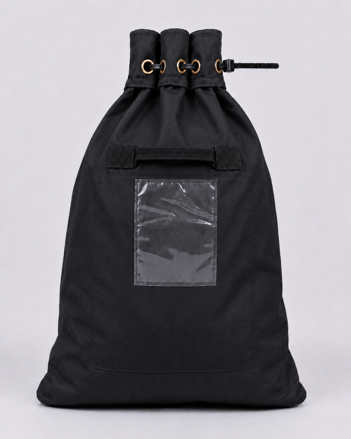 Black Heavy Duty Security Sack with rolled metal-eyelet opening secured by a black cable tie