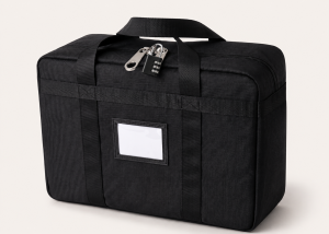 Illustrative locked-configuration concept for reinforced security carry bag